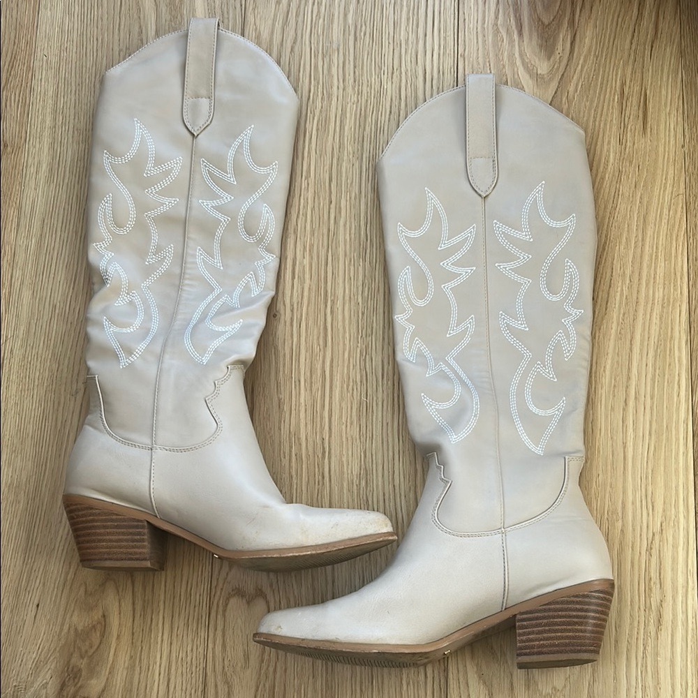 Billini Cream Embroidered Heeled Boots
